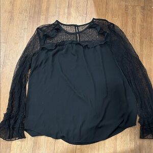 LOFT Black Blouse with Sheer Sleeves